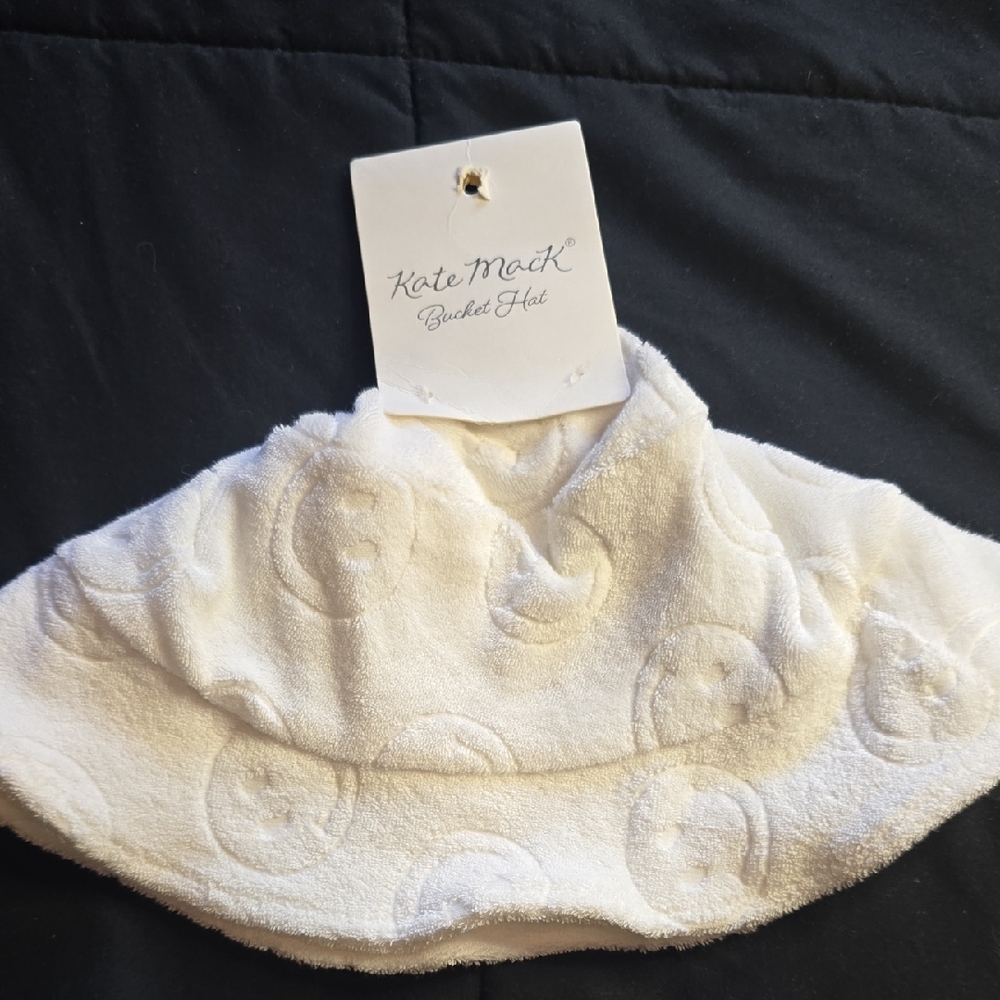 Kate Mack Cream Textured Bucket Hat Kids 90s Bucket Hat Smiley Face Terry Cloth
